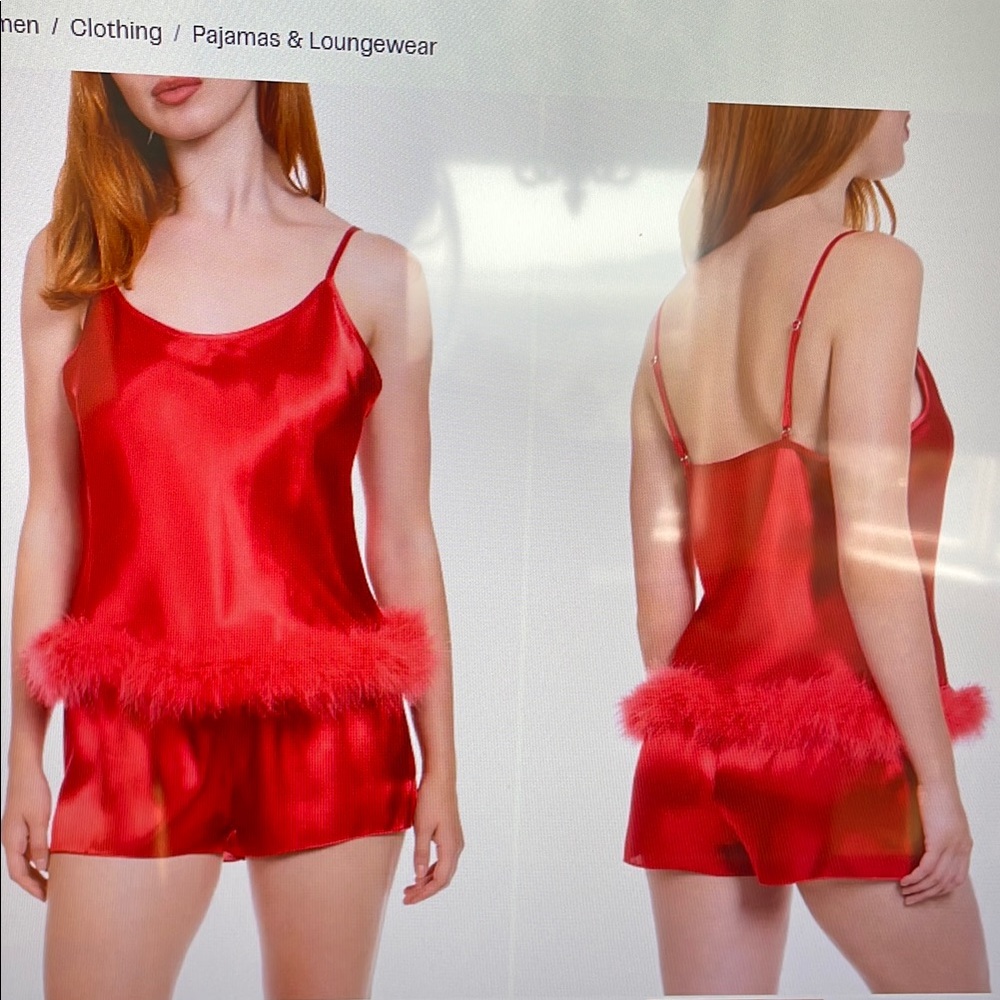 NWT Jonquil Trim Red Satin Camisole & Shorts PJ Set